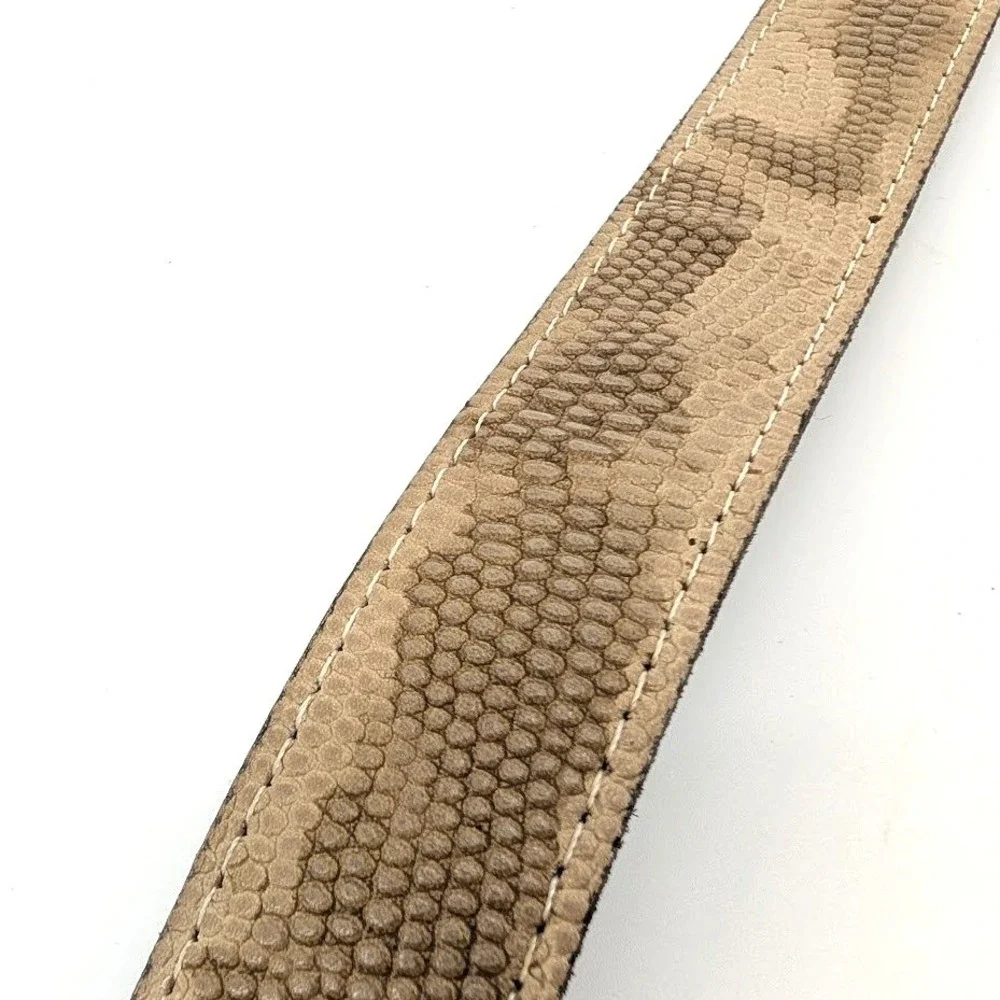 Tan Faux Snakeskin Belt Gold Angular Buckle Camo Print Textured Strap‎ 35in